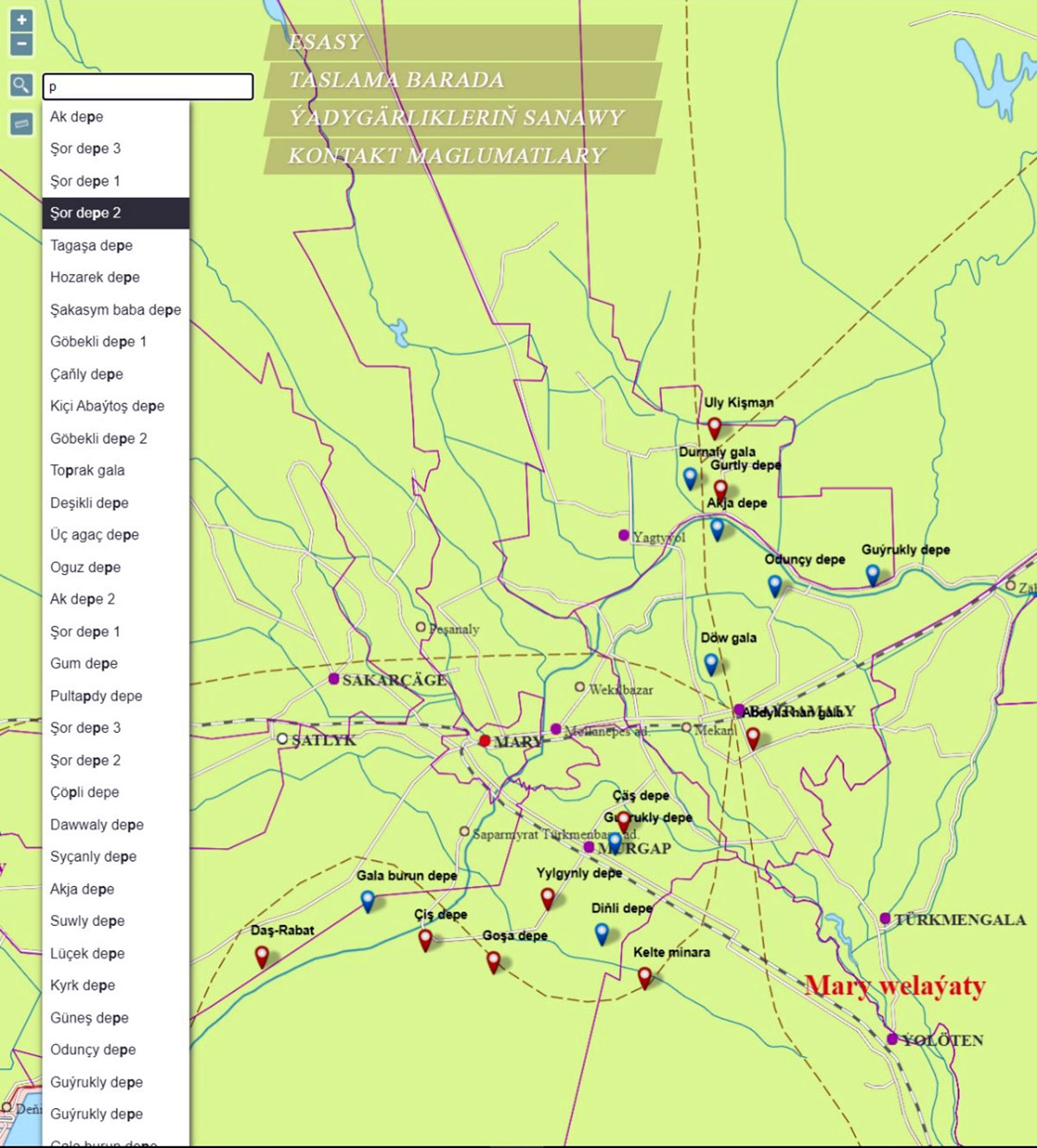 Interactive map of historical objects of Turkmenistan
