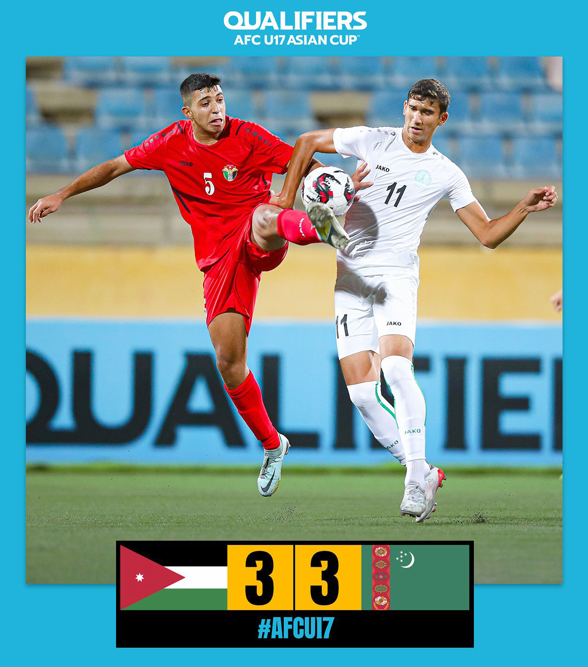 The youth team of Turkmenistan (U-17) tied with Jordan in the qualifying tournament of the Asian Cup-2023