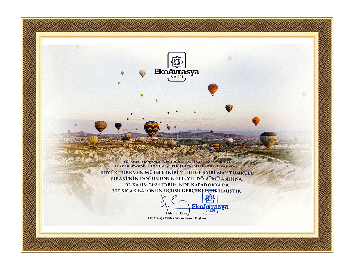 The sky over Cappadocia was decorated with 300 balloons in honor of the 300th anniversary of Makhtumkuli Fragi