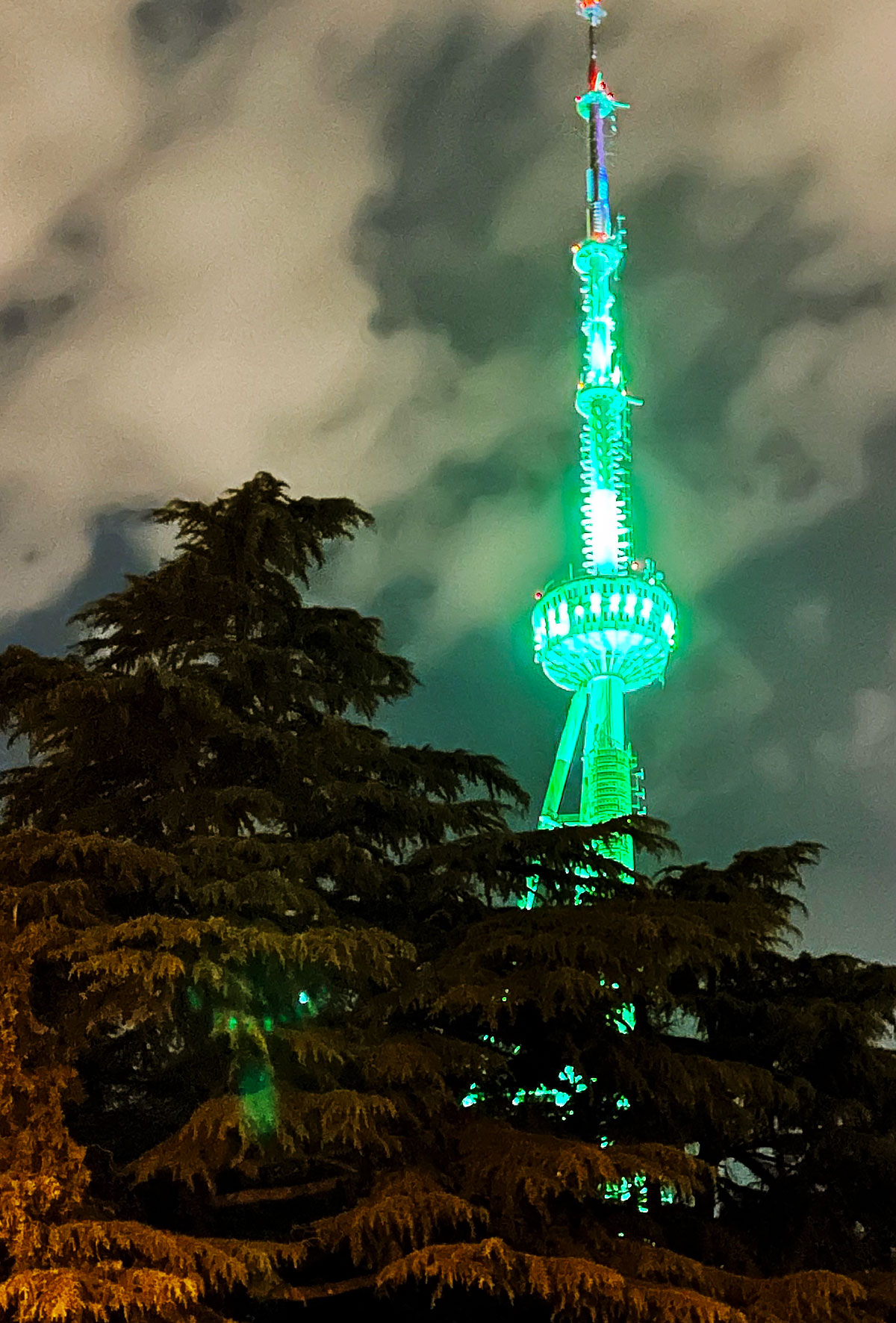 Tbilisi TV Tower shines with color of Turkmen flag