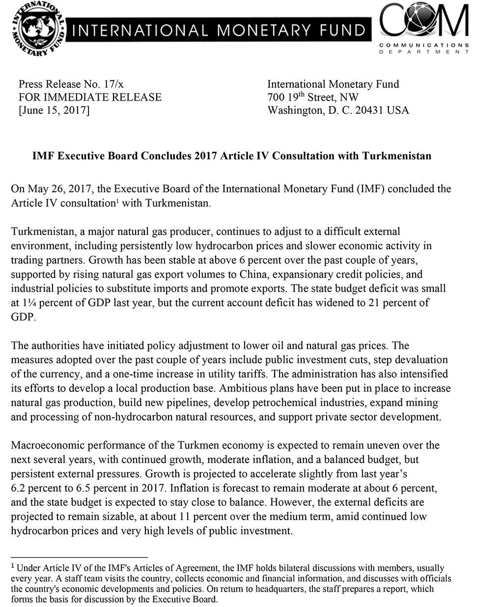 IMF: Turkmenistan shows stable rates of development