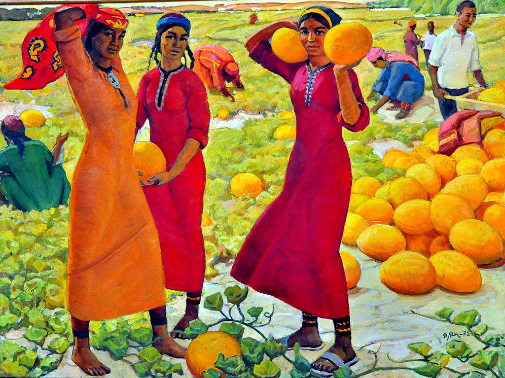 The exposition of melons arranged at the Museum of Fine Arts filled with rich colors and aromas of summer