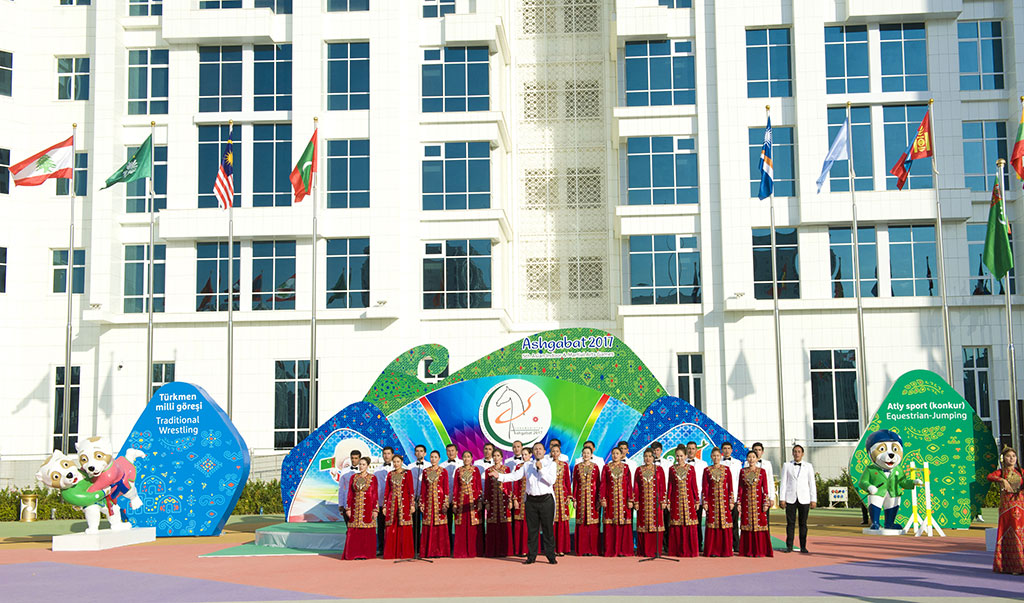 Flags of Turkmenistan, the Olympic Council of Asia and the countries, participating in the 2017 Asian Games raised in the Olympic Village 