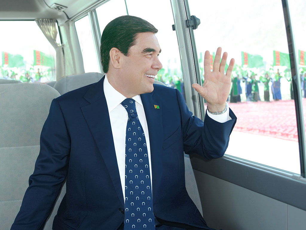 President Gurbanguly Berdimuhamedov takes part in the opening ceremony of Turkmenbashi International Seaport