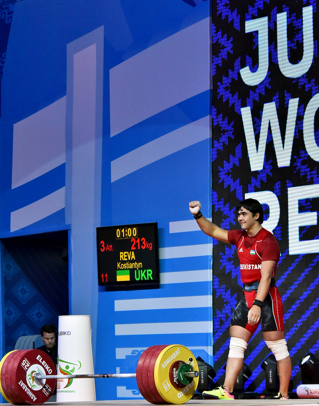 Weightlifters from Uzbekistan, Iran and Ukraine contest for leading positions in 102 kg weight category