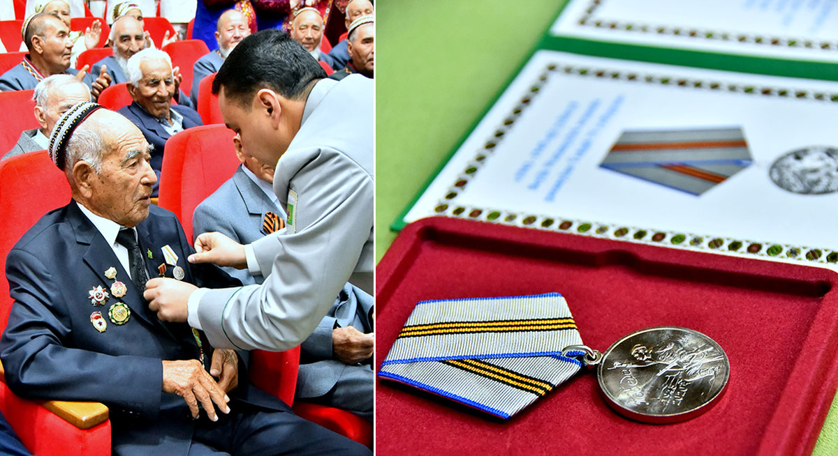 Weteranlara, uruşda wepat bolanlaryň ýanýoldaşlaryna we tylda zähmet çekenlere Beýik Ýeňşiň 75 ýyllygy mynasybetli ýubileý medaly gowşuryldy 