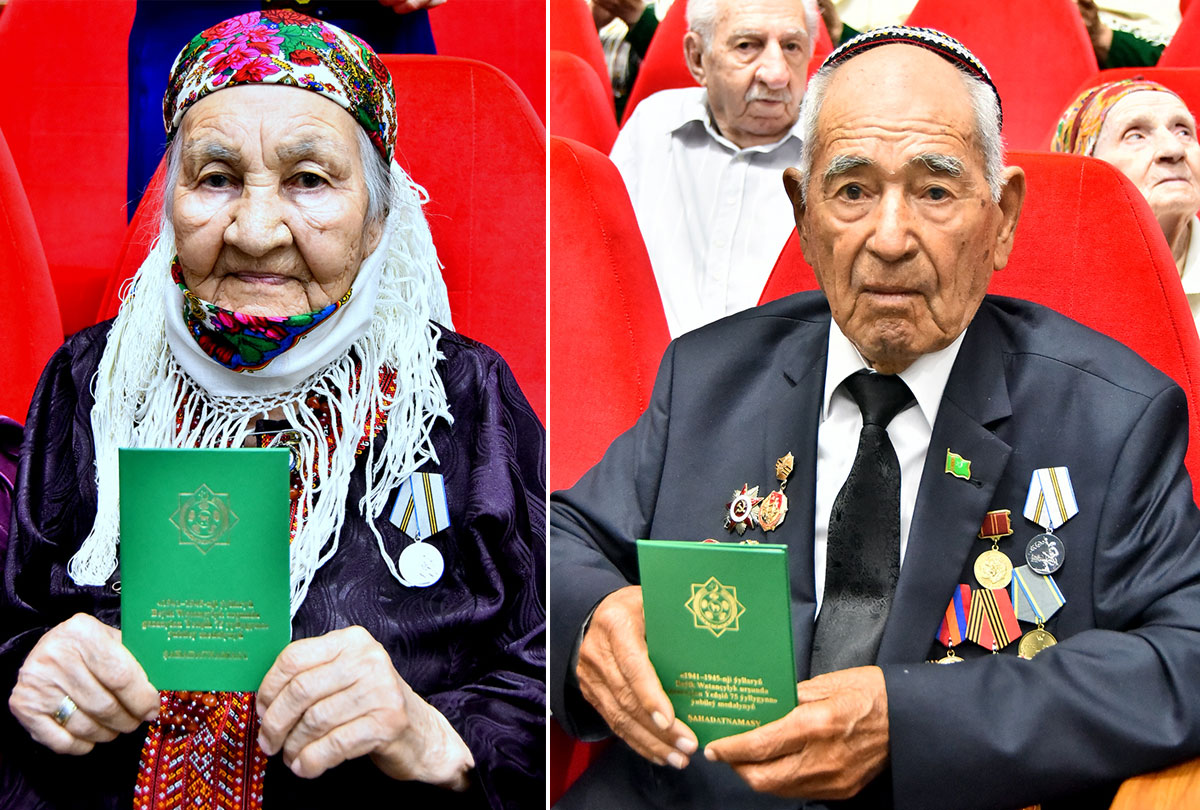 Weteranlara, uruşda wepat bolanlaryň ýanýoldaşlaryna we tylda zähmet çekenlere Beýik Ýeňşiň 75 ýyllygy mynasybetli ýubileý medaly gowşuryldy 