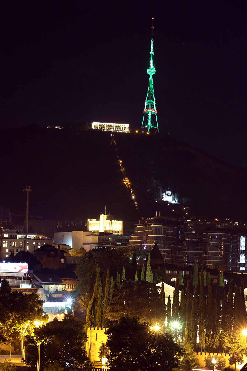 Tbilisi TV tower shines with colours of Turkmen flag